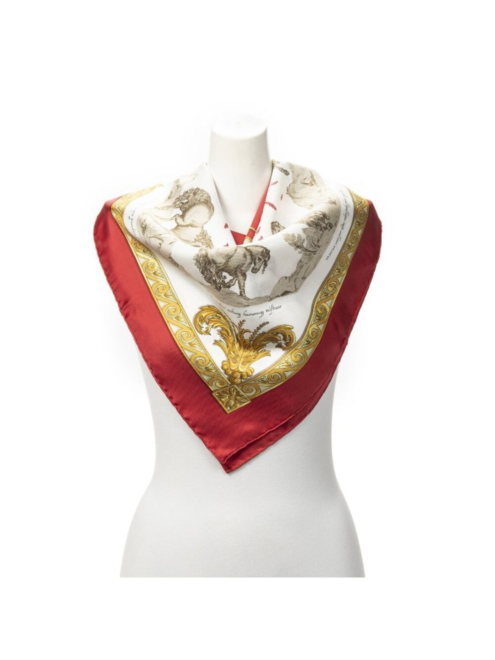 Hermes Scarf Red Gold White Twill Silk